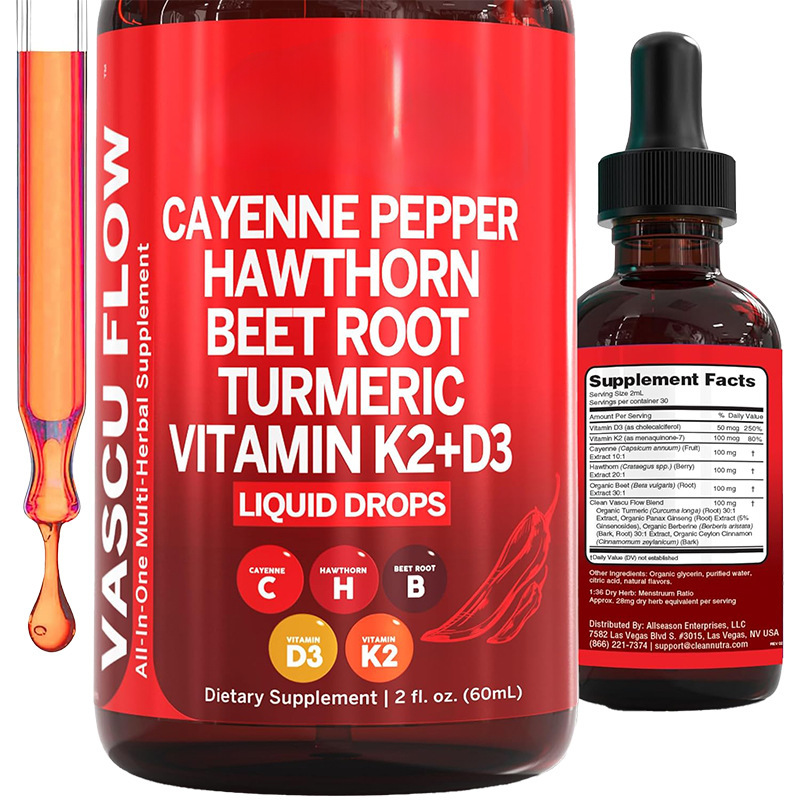 Vitamin D3 K2 Drop - 60ML Cayenne Peperdruppels, vloeibare Cayennepeper biologisch,