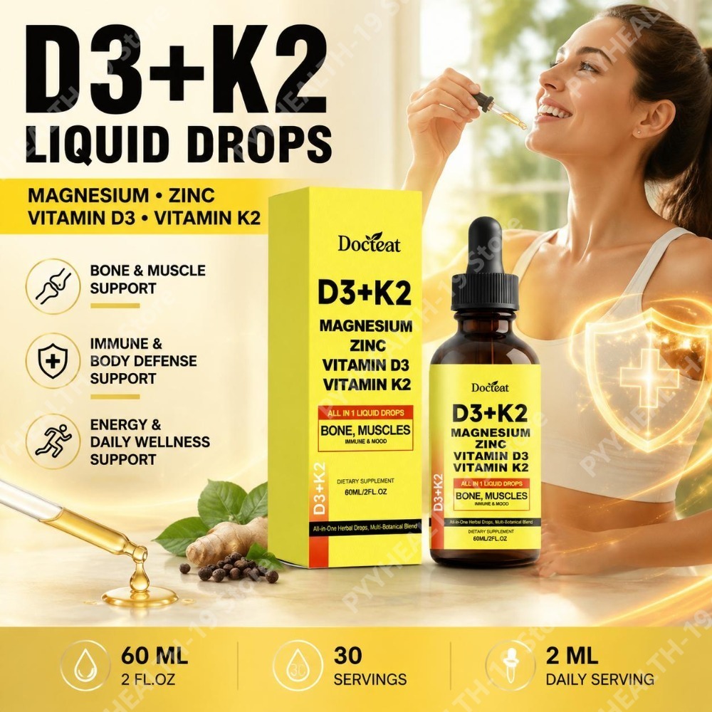 Vitamin D3 K2 Drop - Docteat D3+K2 Vloeibare Druppels met Magnesium,