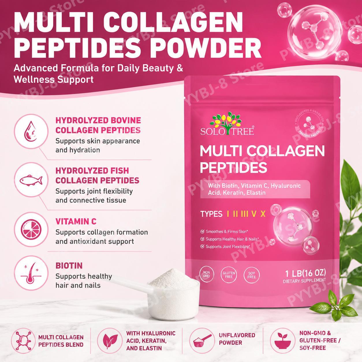 Collagen Peptide Powder - SoloTree Multi Collageen Peptiden Poeder met