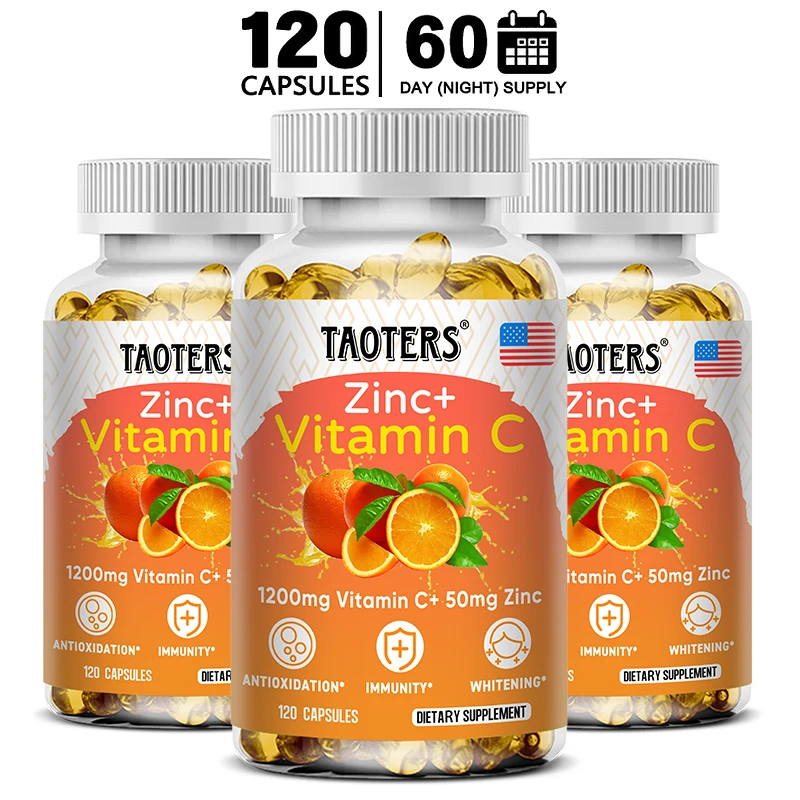 Zinc Supplement 50Mg - Taoters Vitamine C + Zinksupplement-Hoge Absorptie-Immuunsysteem,