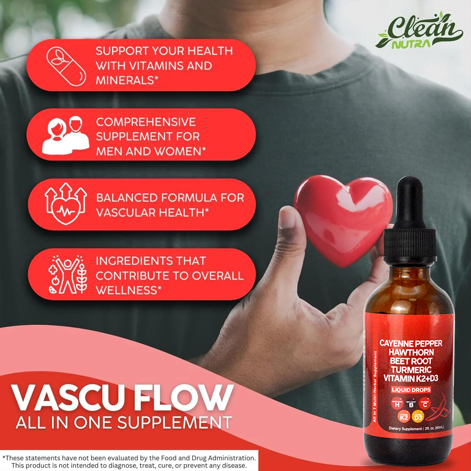 Vitamin D3 K2 Drop - 60ML vloeibare Cayenne peperdruppels organische meidoorn
