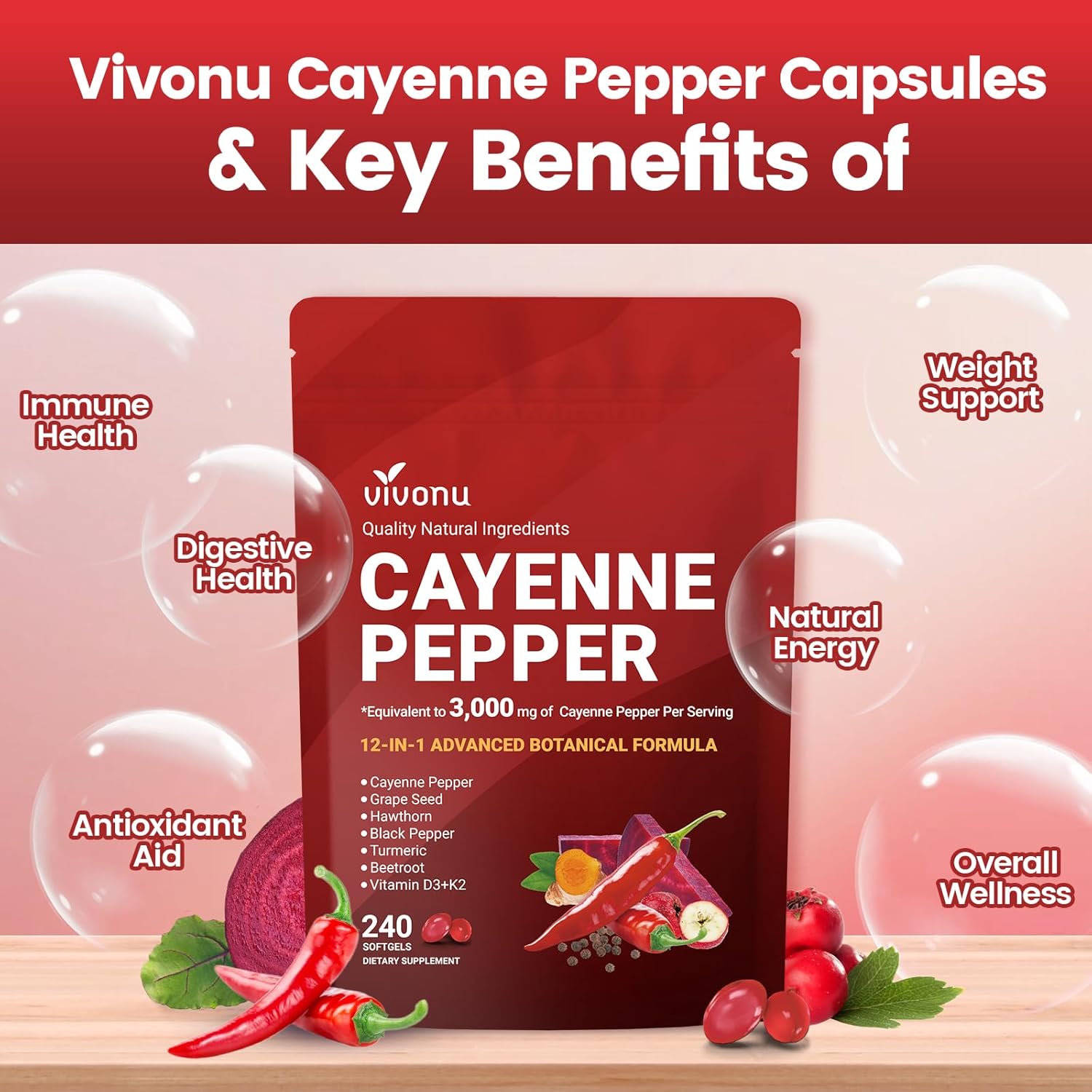 VivoNu Cayenne Pepper Softgels - Vitamin D3 K2 Drop recensie en prijs