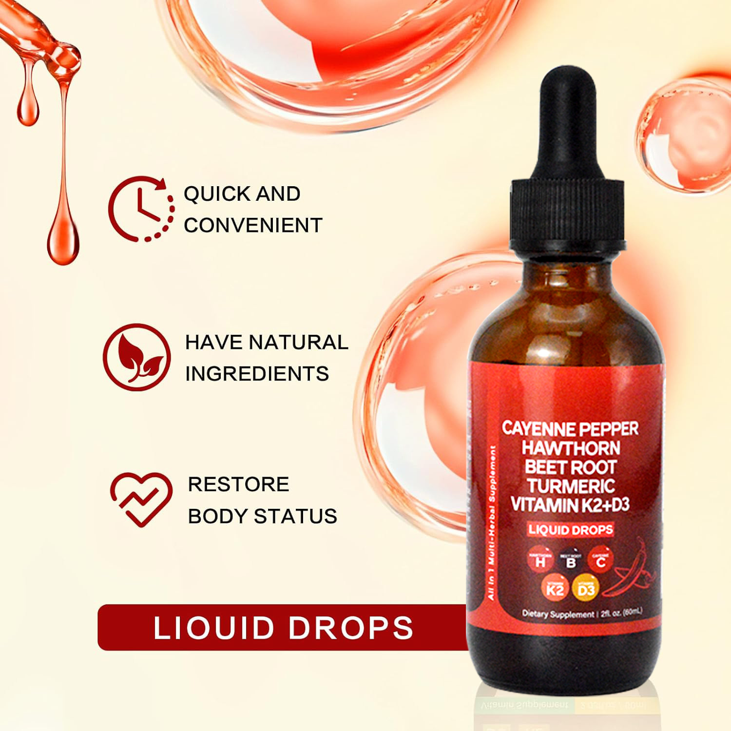 60ML vloeibare Cayenne peperdr - Vitamin D3 K2 Drop recensie en prijs